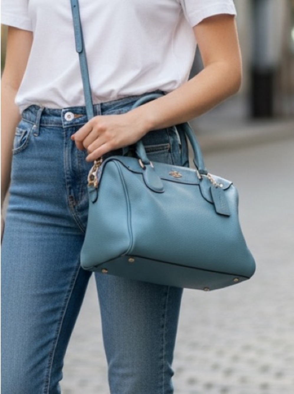 Coach Prairie Pebbled Leather Satchel Crossbody Bag Blue F36677